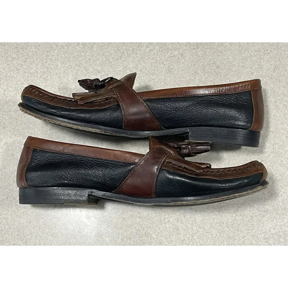 Johnston & Murphy Shoes Mens Size 11.5 Brown Black Leather Tassel Loafers Italy